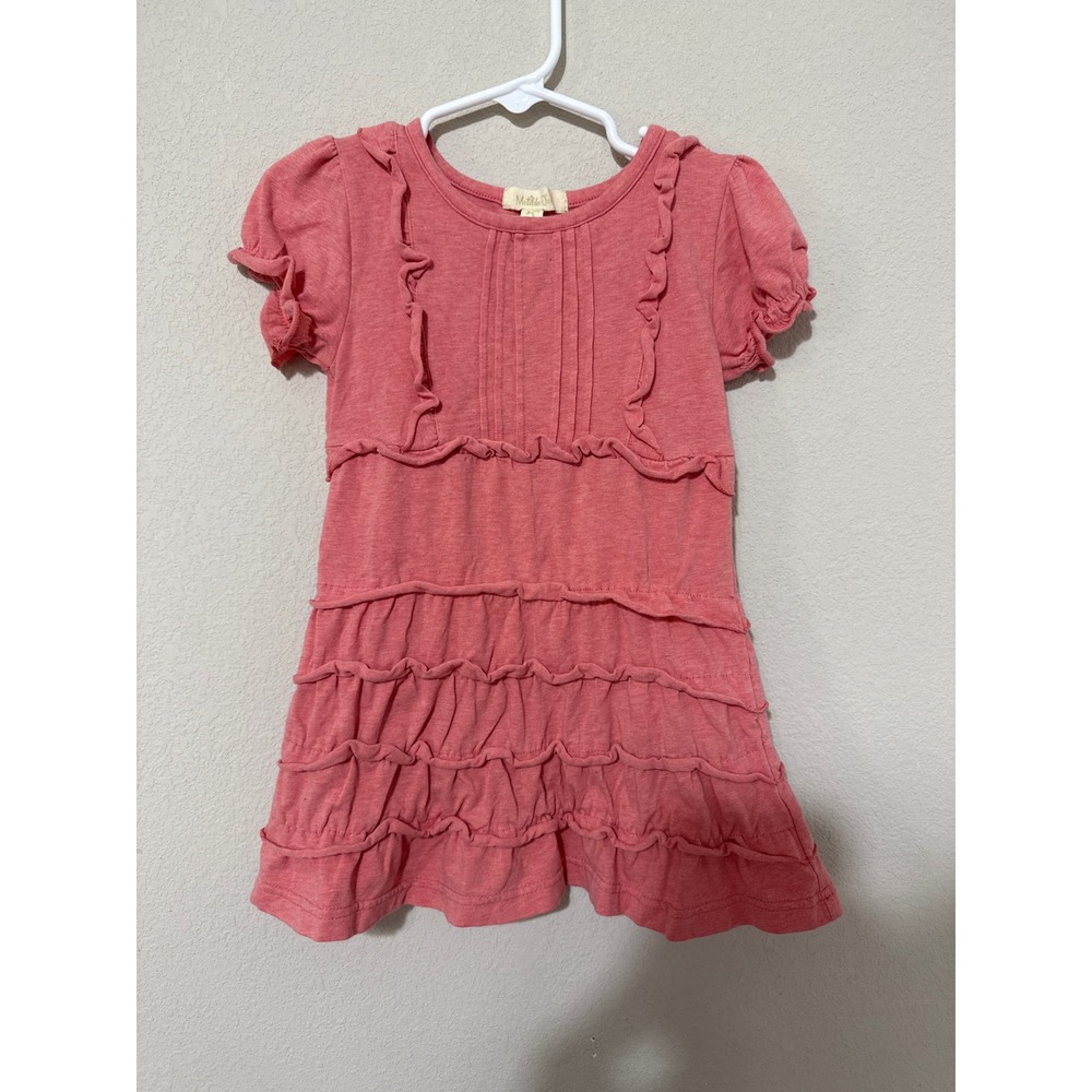 Matilda Jane Tiered Ruffle Dress Girls Size 2 Coral Pink Short Sleeve Pintuck